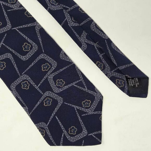 MBP MADE IN USA SILK TIE BLUE GRAY BUBBLE ABSTRACT SHAPES 3.5" X 57" VINTAGE - Picture 1 of 2